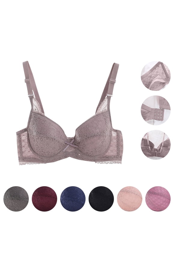 Women Plus Size Lace Super Thin Unlined Push Up Breathable Complete Coverage Cozy Everyday Bra