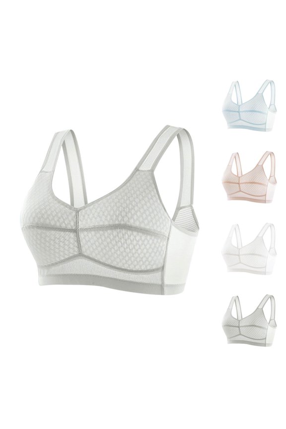 Women Wireless Bra Plus Size Solid Netting Back Closure Thin Cup Breathable Everyday Bra