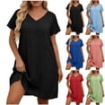 thumbnail image 1 of Rvasteizo Women Plus Size Solid V Neck Raglan Short Sleeve Casual Loose Dress, 1 of 5
