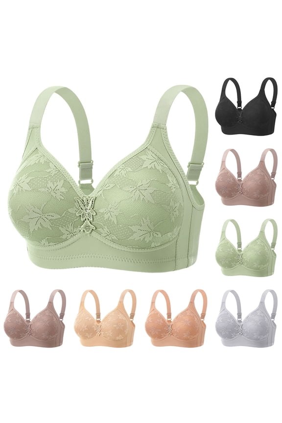 Women Plus Size Wide Strap Front Zip Wireless Bra Breathable Support Bra