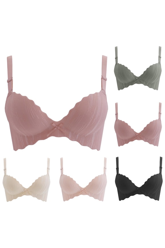 Women Ribbed Seamless Wireless Push Up Bow All Over Coverage Cozy Everyday Bra
