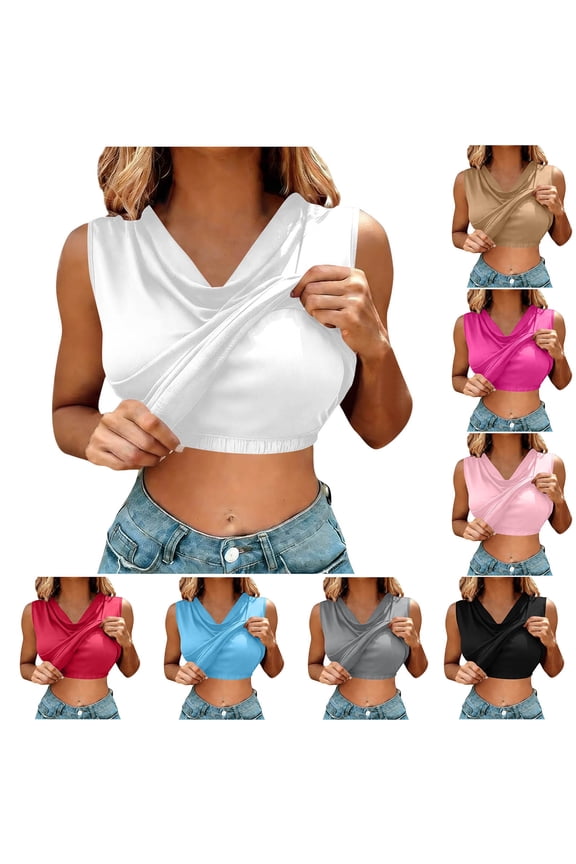Camisole Tops for Women Fashion Soft Versatile Solid Built in Padded Cowl Neck Sleeveless Light Summer Daily Tank Blouse