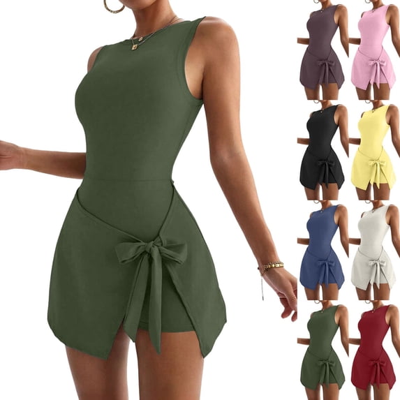 Rvasteizo Tennis Dress Solid Sleeveless Yoga Sport Fitness Summer Wear