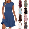 thumbnail image 1 of Rvasteizo Women Solid Crew Neck Short Sleeve Ribbed Knit Slim Summer Dress, 1 of 5