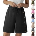 thumbnail image 1 of Rvasteizo Womens Linen Shorts Solid Elastic Waist Button Multi Pocket Half Shorts Casual Pants, 1 of 5