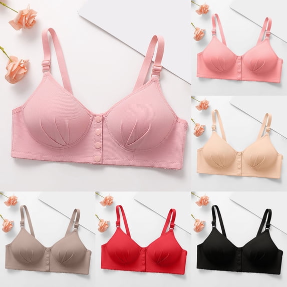 Rvasteizo Women Wireless Bra Solid Front Hook Bust Uplift Side Support Everyday Bra