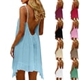 thumbnail image 1 of Rvasteizo Women Solid Linen Backless Cami Dress Ruffle Hem Sleeveless Dress, 1 of 5