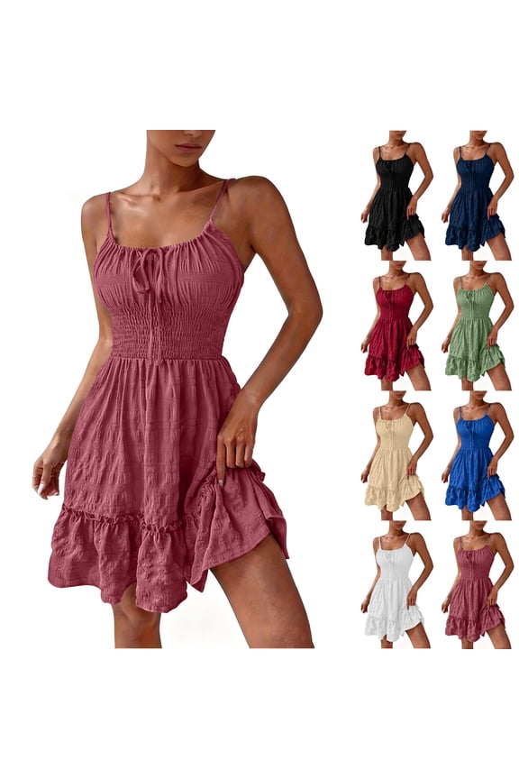 Sundress Solid Round Neck Sleeveless Thin Sling Thin Breathable Summer Casual Wear