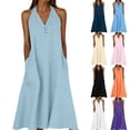 thumbnail image 1 of Rvasteizo Women Solid Midi Dress V Neck Sleeveless Open Back Spaghetti Strap Summer Vacation Wear, 1 of 5