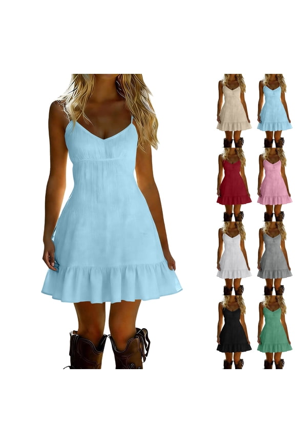 Sundress Solid Linen Ruffle Sling Thin Breathable Summer Casual Outfit