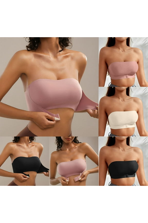 Women Strapless Bra Solid Wireless Backless Bust Lift Everyday Bra