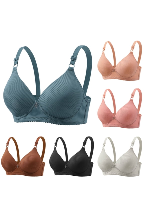 Women Solid Ribbed Bra Back Closure Adjustable Strap Wireless Bra