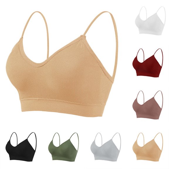 Rvasteizo Women Bandeau Bra Solid Ribbed Thin Strap V Neck Strap Tank Wear
