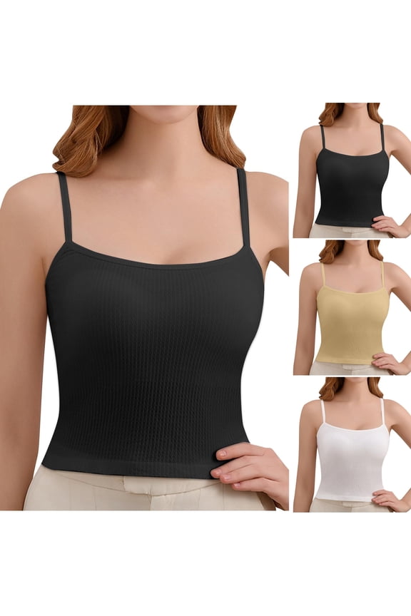 Women Solid Ribbed Wireless Fixed Cup Cami Push Up Cozy Everyday Bra