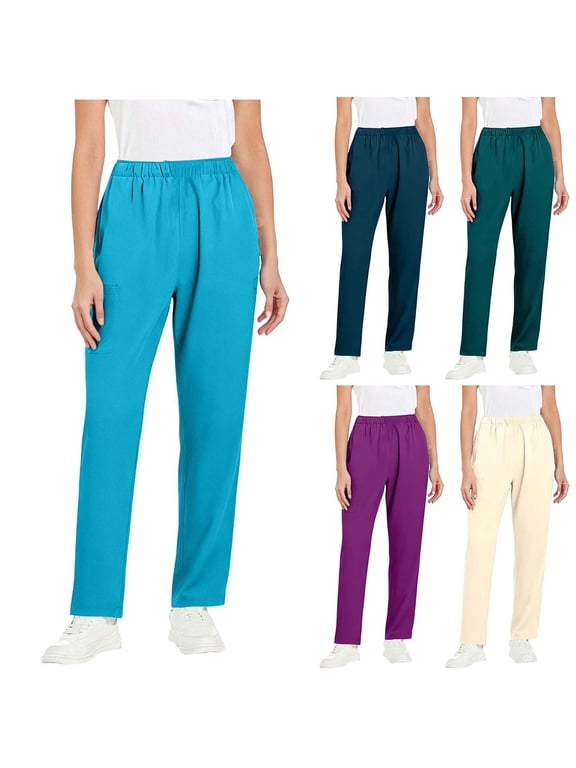 Women Solid Straight Work Pants Nursing Uniform