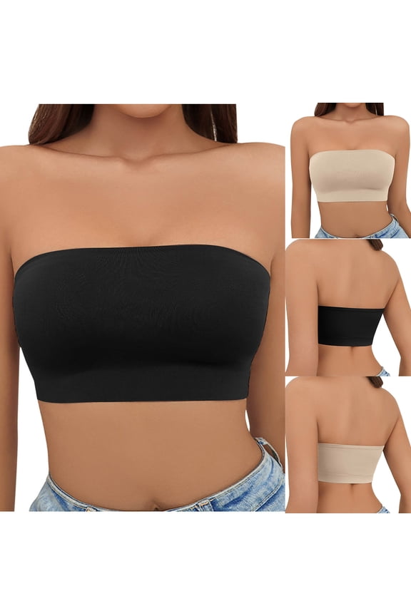 Women Solid Strapless Wireless Bandeau Push Up Side Support Complete Coverage Cozy Everyday Bra