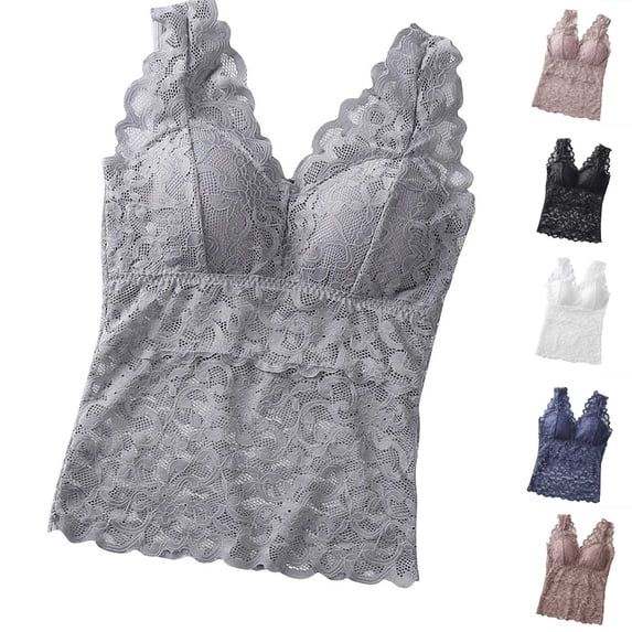 Rvasteizo Women Solid V Neck Lace Bandeau Tank Tops with Padded Chest Sleeveless Tee