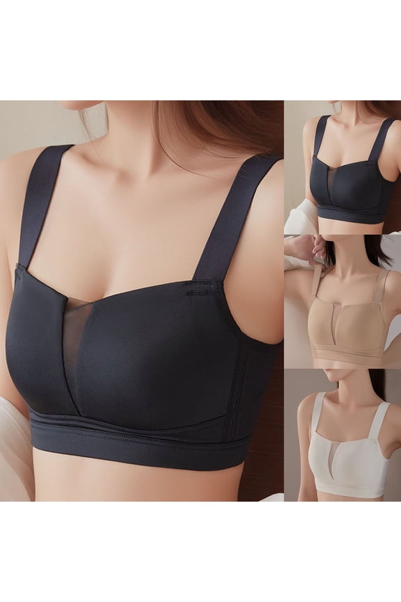 Women Solid Wireless Bra Thin Strap Back Closure Lift Side Support Bra