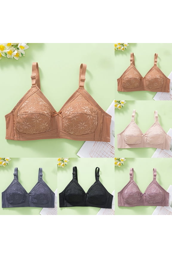 Women Solid Wireless Bra Thin Strap Back Closure Lift Side Support Bra