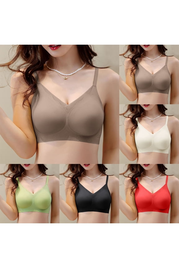 Women Solid Wireless Bra Thin Strap Back Closure Lift Side Support Bra