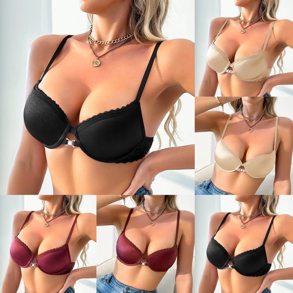 Rvasteizo Women Lace Bra Solid Wireless Diamond Buckle Bust Gathering Everyday Bra