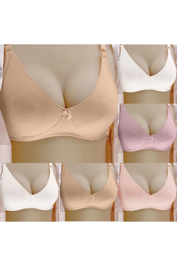 Women Solid Wireless Open Back Bra Back Closure Lift Support Bra