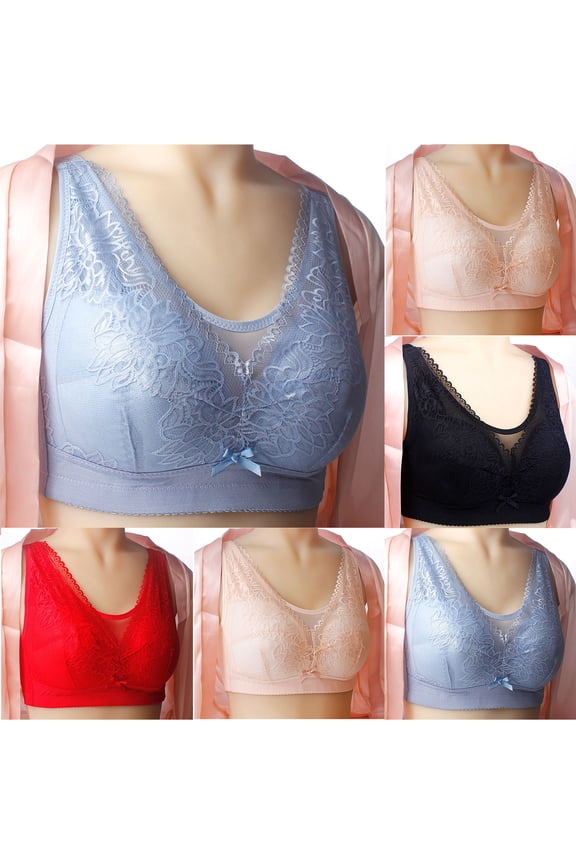 Women Solid Wireless Open Back Bra Back Closure Lift Support Bra