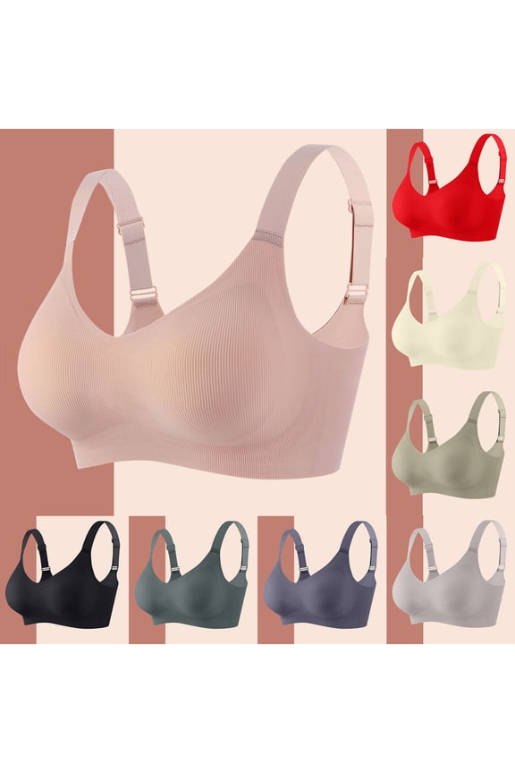 Women Solid Wireless Open Back Bra Lift Back Support Bra