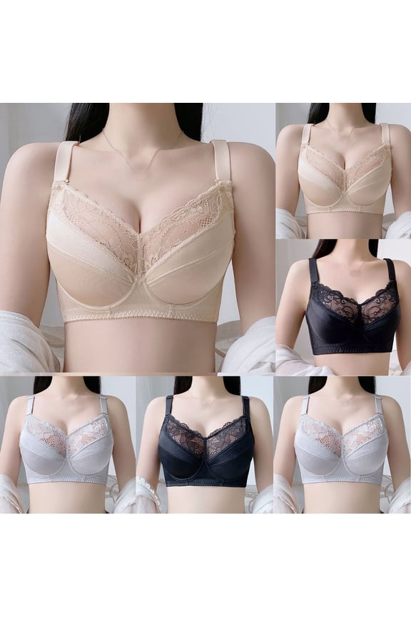 Women Solid Wireless Open Back Bra Lift Back Support Bra