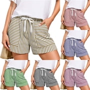 Rvasteizo Women Stripe Shorts Elastic Waist Drawstring Closure Multiple Functional Pockets