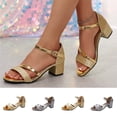 thumbnail image 1 of Rvasteizo Women Summer Fashion Shoes Buckle Strap Patent Textured Mid Heel Wide Width, 1 of 5