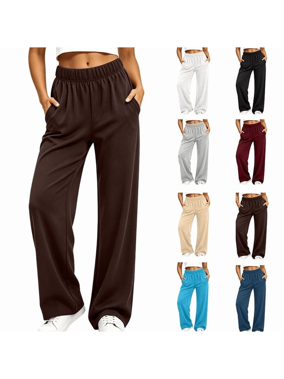 Women Sweatpants Satin Cuffed High Waist Side Pocket Sleep Pants