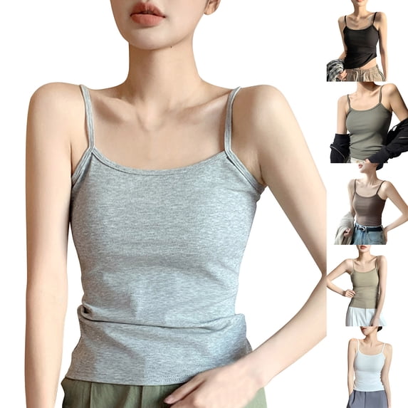 Rvasteizo Tank Tops for Women Small Thin Strap Round Neck Summer Breathable Ladies Daily Loose Camisole Blouse
