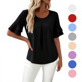 Purple Top Ruffles Rvasteizo Women's Flounce Top Fall Winter Crew Neck Elbow Length Loose ...