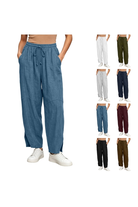 Women's Pants Washed Wrinkle Barrel Drawstring Slit Multi Pocket Pants