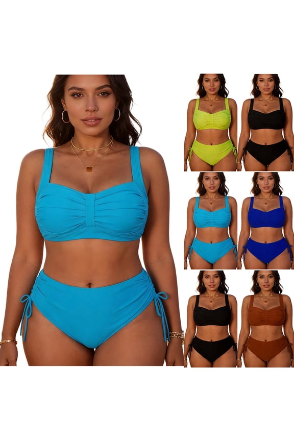Womens Bikinis Set Plus Size 2 Piece Swimsuit Strap Top Briefs Beach