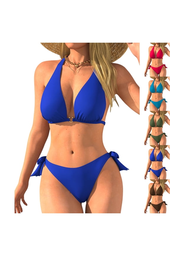 Womens Bikinis Set Solid Color Slim 2 Piece Surfing Swimsuit Summer