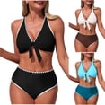 thumbnail image 1 of Rvasteizo Womens Bikinis Set V Neck Color Back Swimsuit 2 Piece Beach Swimwear, 1 of 5