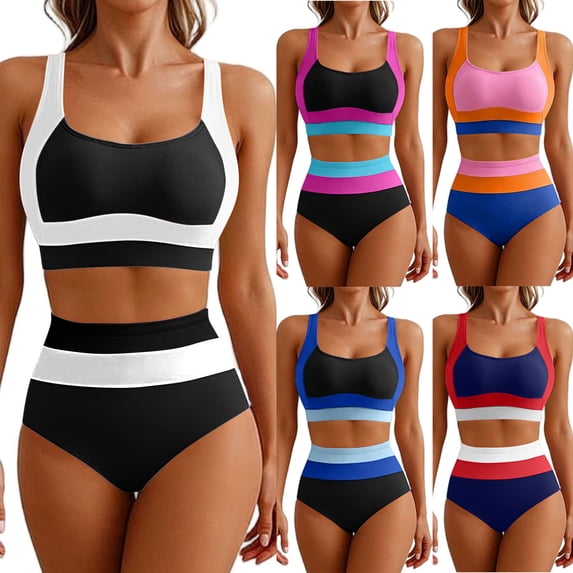 Rvasteizo Womens Bikinis Set V Neck Color Back Swimsuit 2 Piece Bottoms