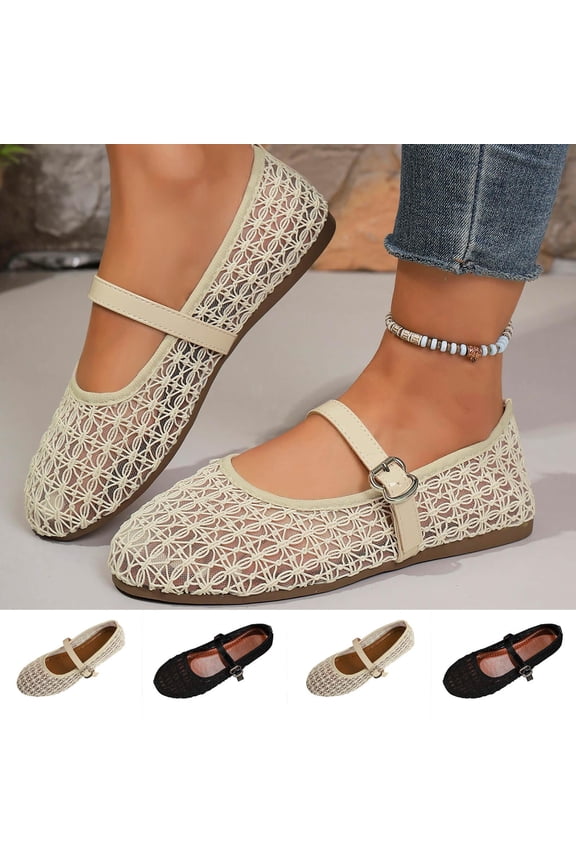 Flats for Women Mesh Round Closed Toe Wide Size Summer Outdoor Lazy Moccasin Shoes