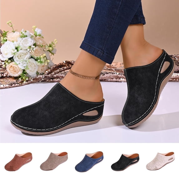 Rvasteizo Slides for Women Solid Closed Toe Thick Sole Trendy Summer Outdoor Wedge Heels Wide Size Shoes