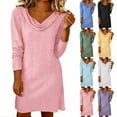 thumbnail image 1 of Rvasteizo Womens Long Sleeve Round Neck Dress Solid Color Court Lock Draped Neck Casual Dress, 1 of 5