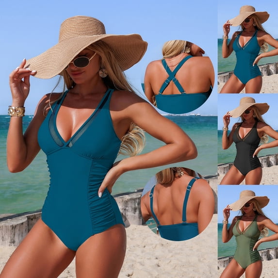 Rvasteizo Womens OnePiece Bikini Set Solid Color Lace Strap Comfortable Bikini Swimsuit