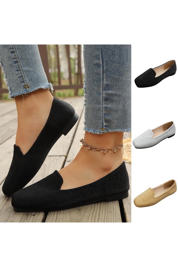 Womens Pointed Toe Shoes Solid with Sparkly Thread Pull-On Flat Summer Breathable