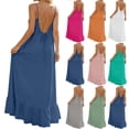 thumbnail image 1 of Rvasteizo Womens Short Sleeve Round Neck Dress Solid Color Hot Drill Pocket Summer Dress, 1 of 5