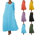 thumbnail image 1 of Rvasteizo Womens Short Sleeve Round Neck Dress Solid Color Linen Ruffle Sleeve Dress, 1 of 5