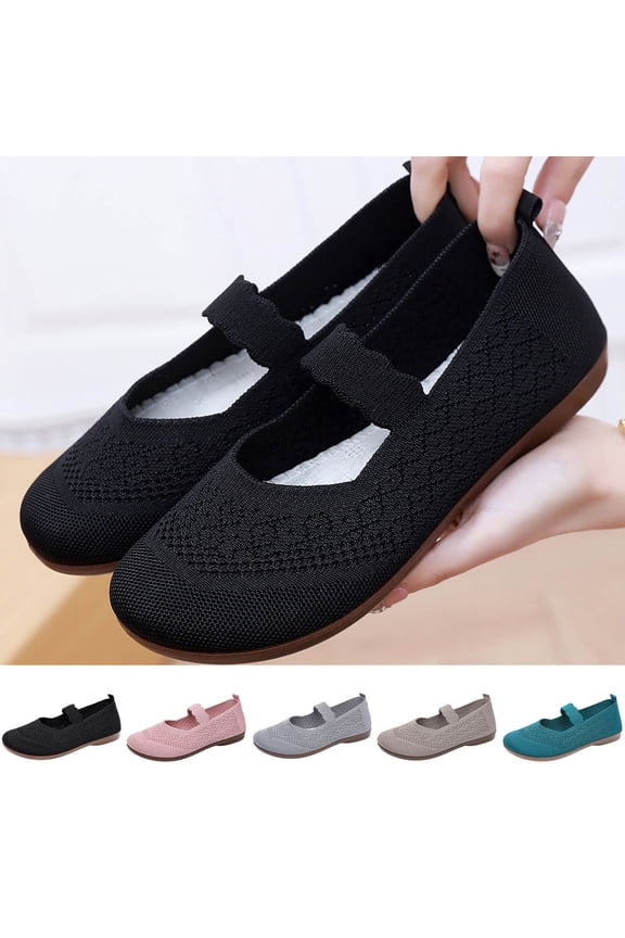 Flats for Women Solid Mesh Round Closed Toe Soft Sole All Season Shallow Pull-On Outdoor Shoes