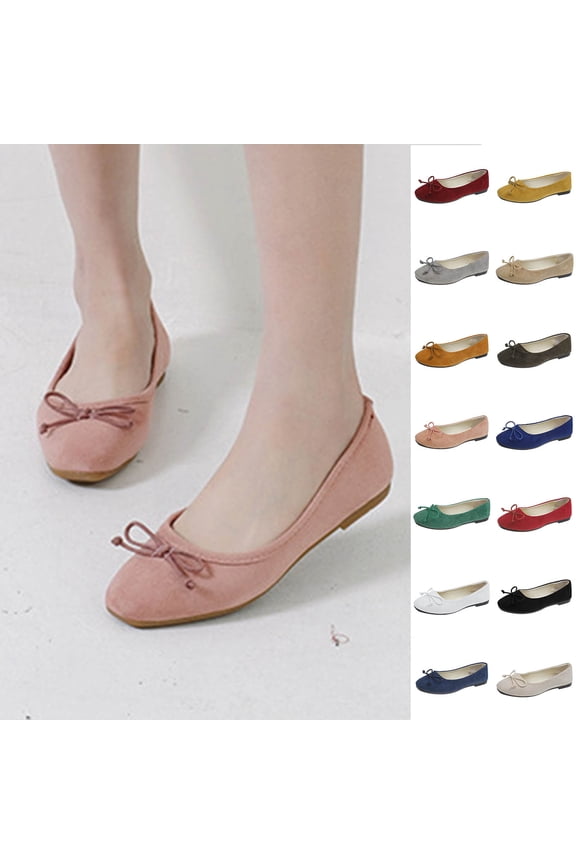 Womens Summer French Flat Soft Leather Bow Round Toe Shoes Pull-On Lightweight Breathable