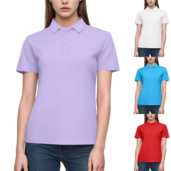 Rvasteizo Womens Summer Short Sleeve Turndown Collar Blouse Shirt Solid Color Short Sleeve Turndown Collar Casual Top