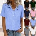 thumbnail image 1 of Rvasteizo Womens Summer Short Sleeve Turndown Collar Blouse Shirt Solid Color Short Sleeve Turndown Collar Pocket Top, 1 of 5